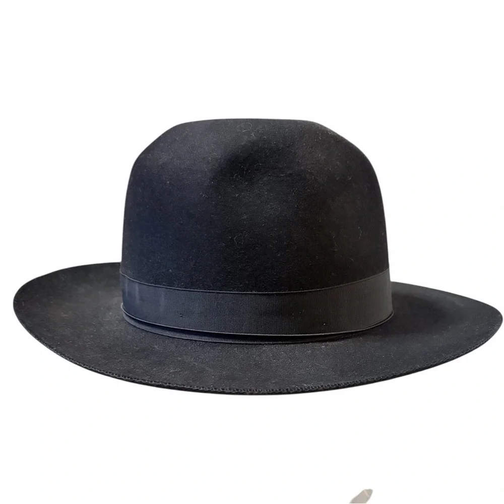 Borsalino Alessandria Wide Brim Fedora Black Shaved Fur Felt Hat 7 1/8